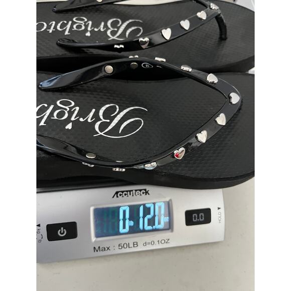 Brighton Flirty Platform Flip Flops Womens size 8 Black with Silver Brave Hearts - Picture 11 of 11